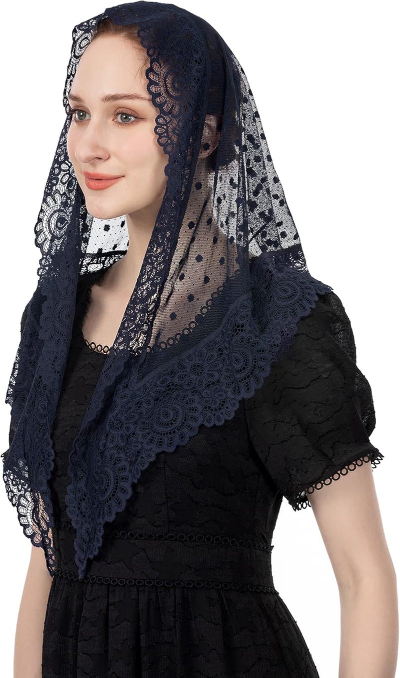 Wgior Triangle Vintage Inspired Lace Chapel Veils Catholic Mass Head Covering Scarf Mantilla Veils for Church - Image 2